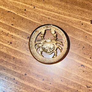Vintage Crown Trifari Cancer Zodiac Sign Brooch Gold Tone Pin Astrology Crab